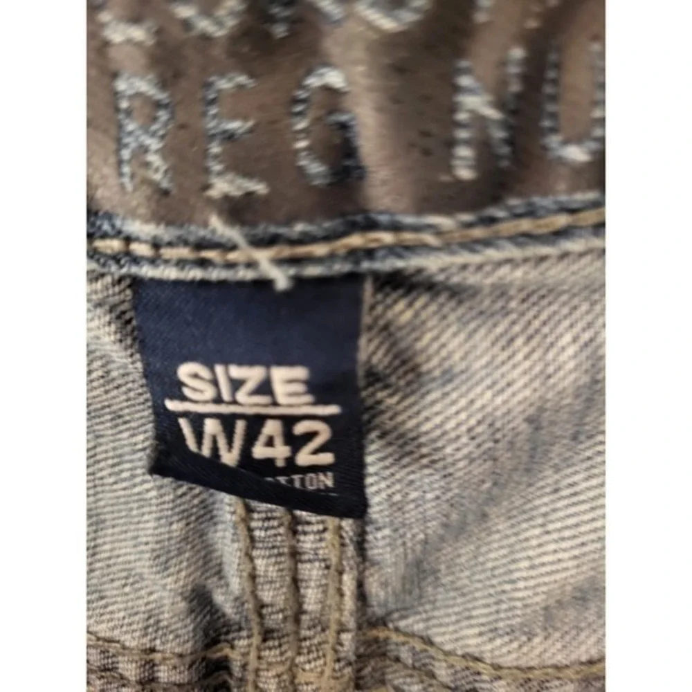 Ecko Unltd Mens Baggy Denim Shorts Light Wash Blue‎ 1972 Graphic Size 42